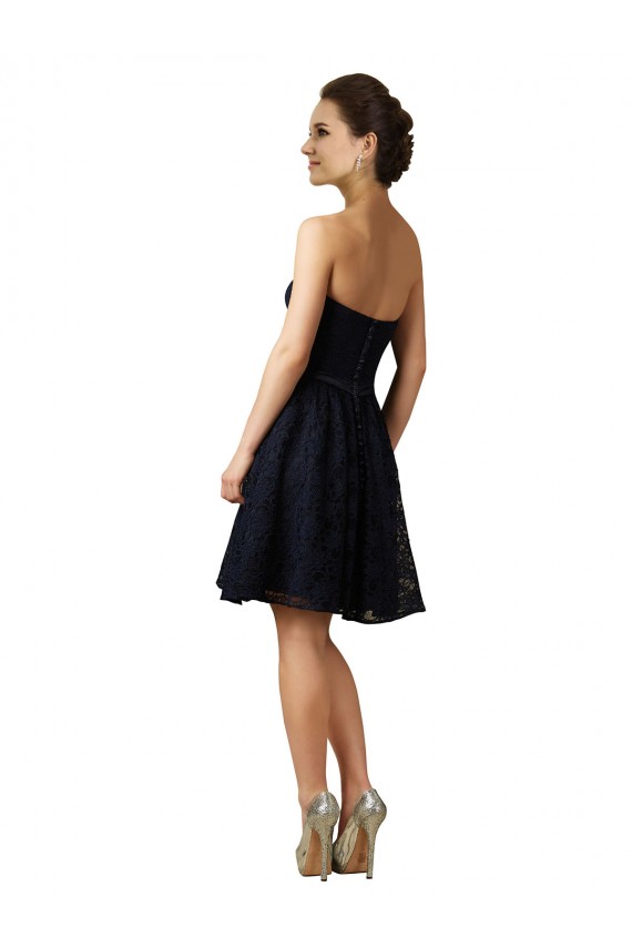 V-Neck Knee Length Lace Dark Navy Sleeveless Bridesmaid Dress Victoria