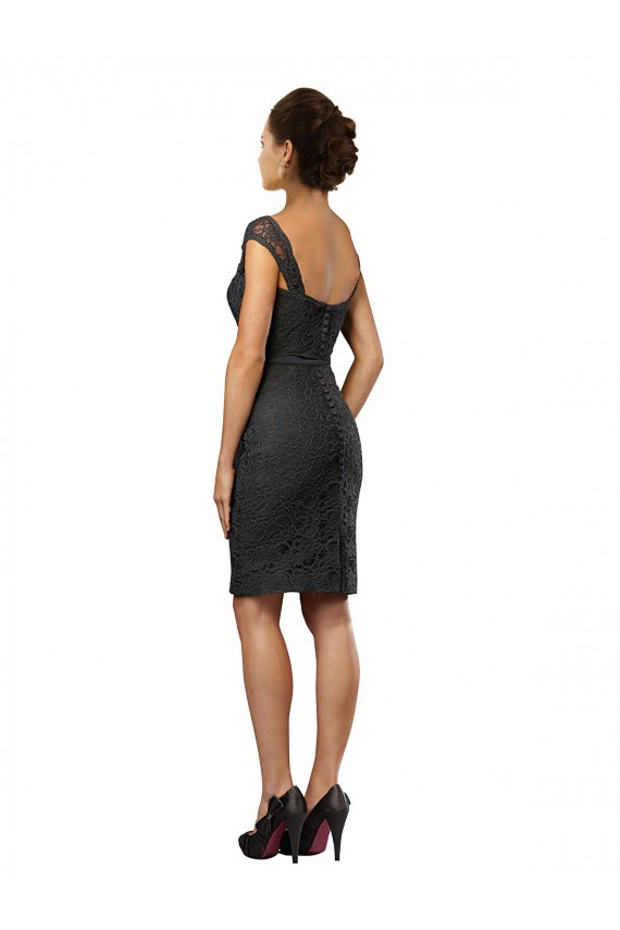 Off the Shoulder Knee Length Soft Chiffon & Lace Slate Grey Sleeveless Bridesmaid Dress Victoria