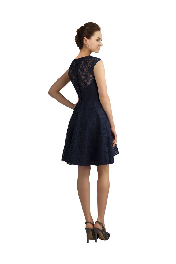 V-Neck Knee Length Lace Dark Navy Sleeveless Bridesmaid Dress / Evening Dress Victoria