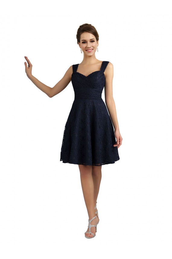 Sweetheart Knee Length Lace Dark Navy Sleeveless Bridesmaid Dresses Victoria