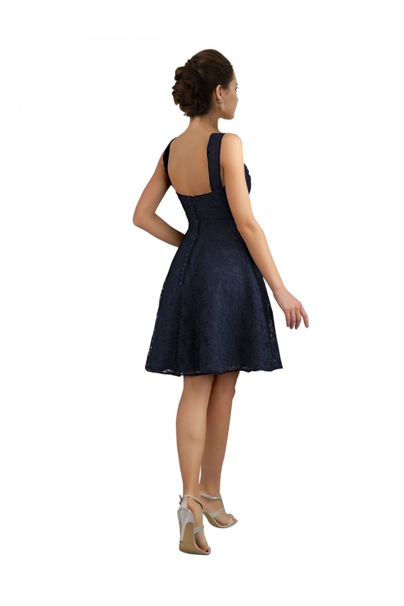 Sweetheart Knee Length Lace Dark Navy Sleeveless Bridesmaid Dresses Victoria