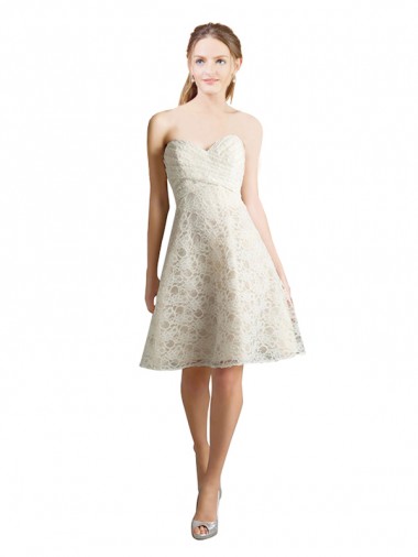 Strapless Knee Length Lace Ivory,Champagne Sleeveless Bridesmaid Dress Victoria
