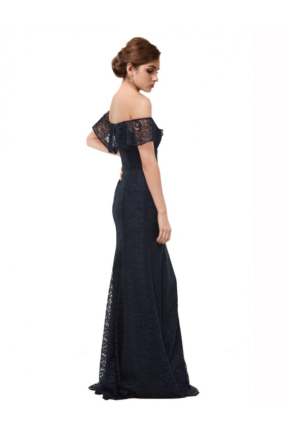 Off the Shoulder Long Lace Dark Navy Flutter Sleeves Prom Dress / Bridesmaid Dress Victoria