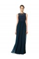 Illusion Neck Long Chiffon & Lace Dark Navy Sleeveless Bridesmaid Dress Victoria