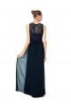 Illusion Neck Long Chiffon & Lace Dark Navy Sleeveless Bridesmaid Dress Victoria