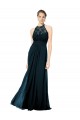 Illusion Neck Long Soft Chiffon & Lace Dark Navy Sleeveless Formal Dress / Bridesmaid Dress Victoria