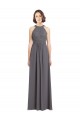 Halter Neck Long Soft Chiffon & Lace Stormy Silver Sleeveless Bridesmaid Dress Victoria