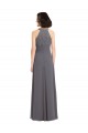 Halter Neck Long Soft Chiffon & Lace Stormy Silver Sleeveless Bridesmaid Dress Victoria