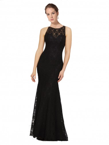 Jewel Neck Long Lace Black Sleeveless Bridesmaid Dress Victoria