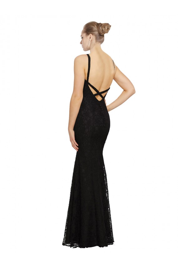 Jewel Neck Long Lace Black Sleeveless Bridesmaid Dress Victoria