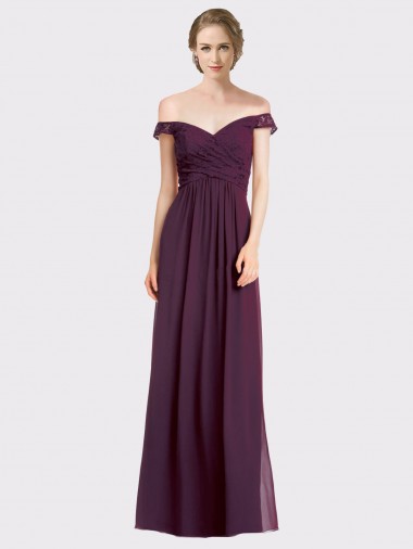 Sweetheart Long Soft Chiffon & Lace Grape Sleeveless Bridesmaid Dress Victoria