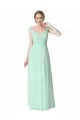 V-Neck Long Soft Chiffon & Lace Mint Green Cap Sleeves Bridesmaid Dress Victoria