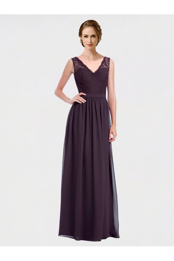 V-Neck Long Chiffon & Lace Grape Sleeveless Bridesmaid Dress / Evening Dress Victoria