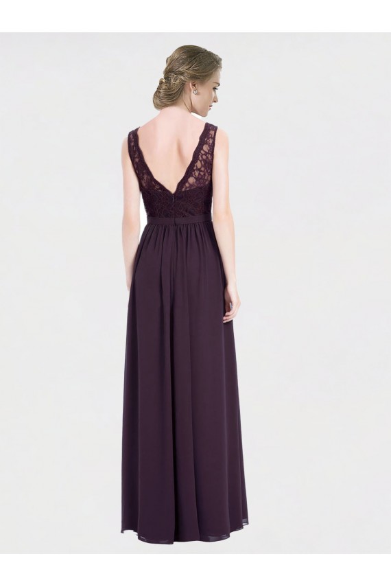 V-Neck Long Chiffon & Lace Grape Sleeveless Bridesmaid Dress / Evening Dress Victoria