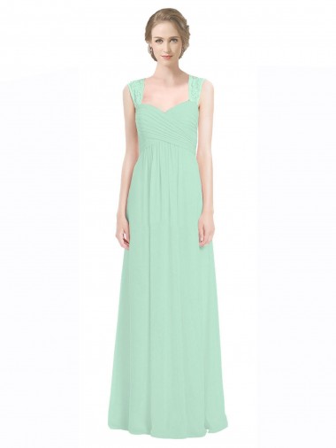 Sweetheart Long Soft Chiffon & Lace Mint Green Sleeveless Bridesmaid Dress Victoria