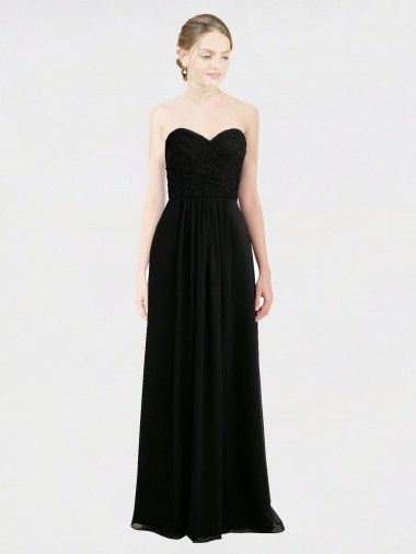 Strapless Long Soft Chiffon & Lace Black Sleeveless Bridesmaid Dress Victoria