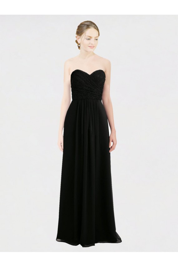 Strapless Long Soft Chiffon & Lace Black Sleeveless Bridesmaid Dress Victoria