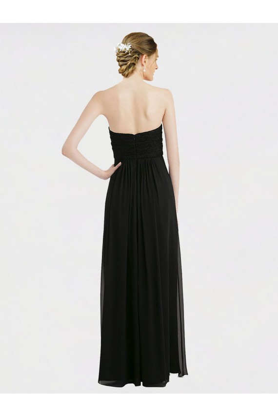 Strapless Long Soft Chiffon & Lace Black Sleeveless Bridesmaid Dress Victoria