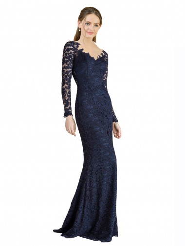 Sweetheart Long Lace Dark Navy Long Sleeves Prom Dress / Bridesmaid Dress Victoria