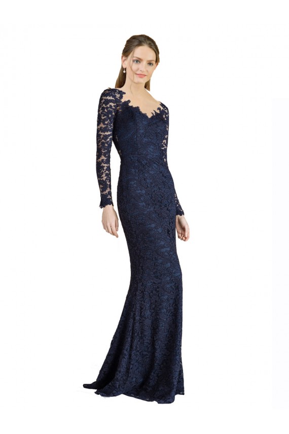 Sweetheart Long Lace Dark Navy Long Sleeves Prom Dress / Bridesmaid Dress Victoria