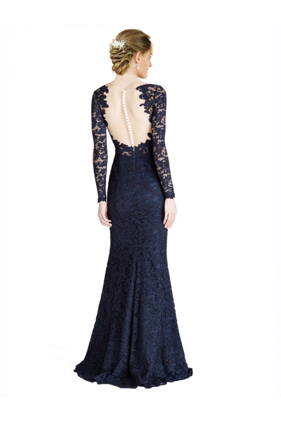 Sweetheart Long Lace Dark Navy Long Sleeves Prom Dress / Bridesmaid Dress Victoria