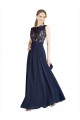 Illusion Neck Long Soft Chiffon & Lace Dark Navy Sleeveless Prom Dress / Bridesmaid Dress Victoria