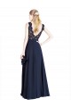 Illusion Neck Long Soft Chiffon & Lace Dark Navy Sleeveless Prom Dress / Bridesmaid Dress Victoria