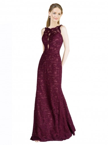 High Neck Long Lace Burgundy Gold Sleeveless Prom Dress / Bridesmaid Dress Victoria
