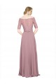 Off the Shoulder Long Soft Chiffon & Lace Short Sleeves Prom Dress / Bridesmaid Dress Victoria