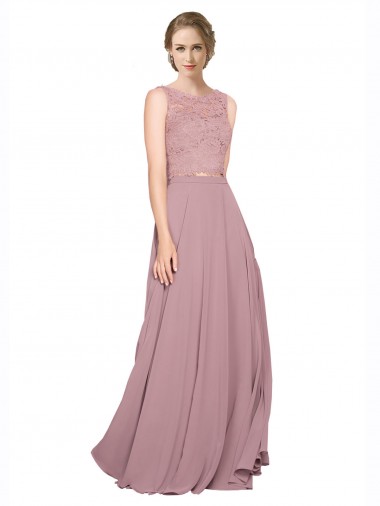 Illusion Neck Long Soft Chiffon & Lace Sleeveless Black Tie Prom Dress / Bridesmaid Dress Victoria