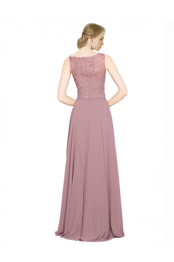 Illusion Neck Long Soft Chiffon & Lace Sleeveless Black Tie Prom Dress / Bridesmaid Dress Victoria