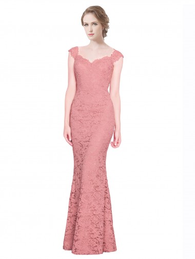 Strapless Long Lace Salmon Sleeveless Prom Dress / Bridesmaid Dress Victoria
