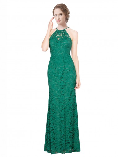 High Neck Long Lace Dark Green Sleeveless Prom Dress / Bridesmaid Dress Victoria