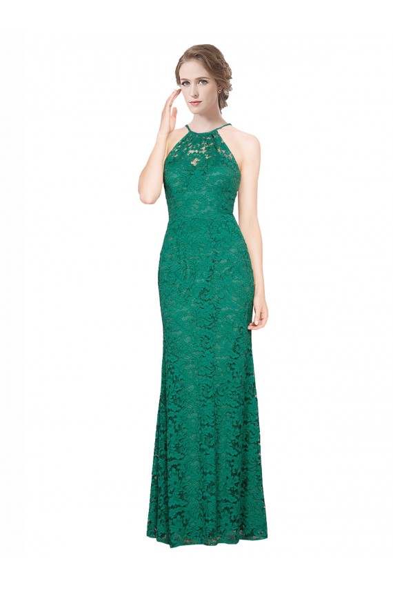 High Neck Long Lace Dark Green Sleeveless Prom Dress / Bridesmaid Dress Victoria