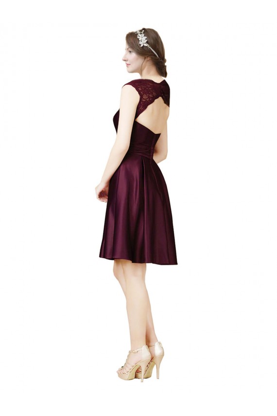 Square Neck Knee Length Satin & Lace Grape Sleeveless Bridesmaid Dress Victoria