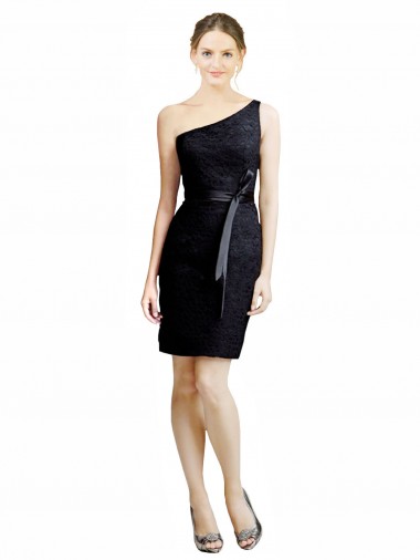 One Shoulder Knee Length Lace Black Sleeveless Bridesmaid Dress Victoria