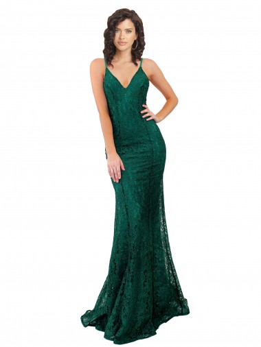 V-Neck Long Lace Dark Green Sleeveless Black Tie Evening Gown / Prom Dress / Bridesmaid Dress Victoria