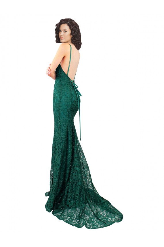 V-Neck Long Lace Dark Green Sleeveless Black Tie Evening Gown / Prom Dress / Bridesmaid Dress Victoria