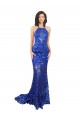 High Neck Long Lace Royal Blue Sleeveless Semi Formal Evening Dress / Prom Dress / Bridesmaid Dress Victoria