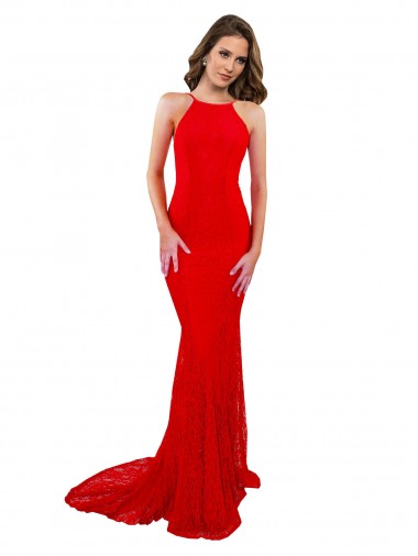 High Neck Long Lace Red Sleeveless Evening Gown / Prom Dress / Bridesmaid Dress Victoria