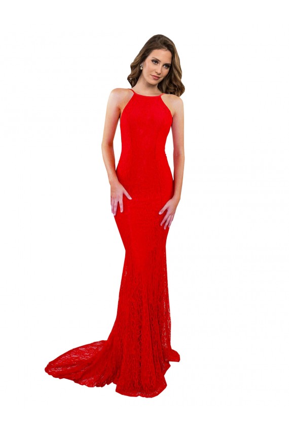 High Neck Long Lace Red Sleeveless Evening Gown / Prom Dress / Bridesmaid Dress Victoria