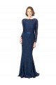 Jewel Neck Sweep Train Lace Dark Navy Long Sleeves Bridesmaid Dress Victoria