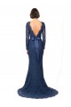 Jewel Neck Sweep Train Lace Dark Navy Long Sleeves Bridesmaid Dress Victoria