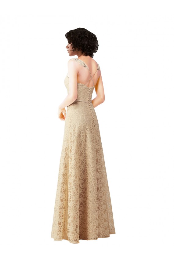 Sweetheart Long Lace Champagne Sleeveless Bridesmaid Dress Victoria
