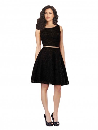 Jewel Neck Knee Length Lace Black Sleeveless Bridesmaid Dress Victoria