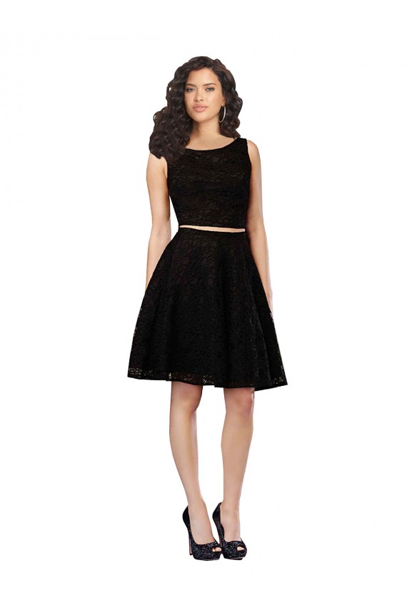Jewel Neck Knee Length Lace Black Sleeveless Bridesmaid Dress Victoria