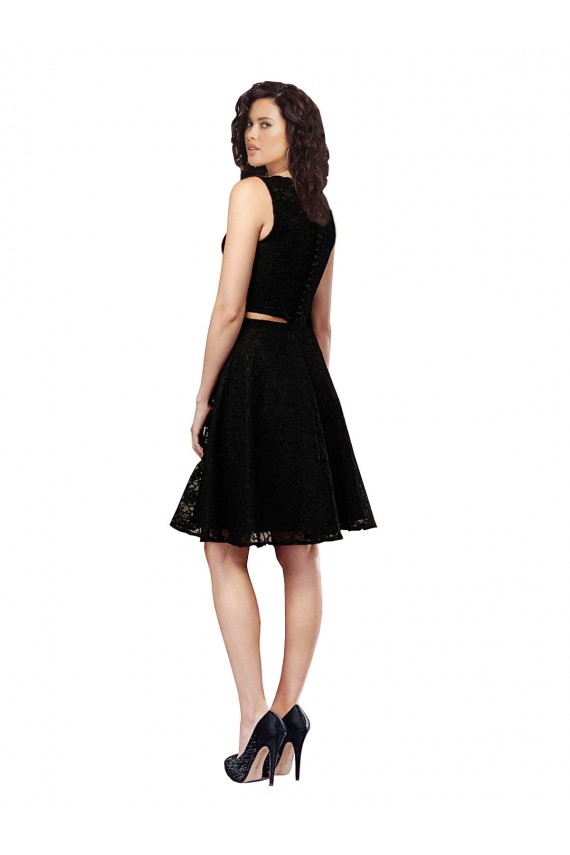 Jewel Neck Knee Length Lace Black Sleeveless Bridesmaid Dress Victoria