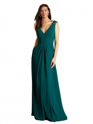 V-Neck Long Soft Chiffon & Lace Hunter Sleeveless Bridesmaid Dress Victoria