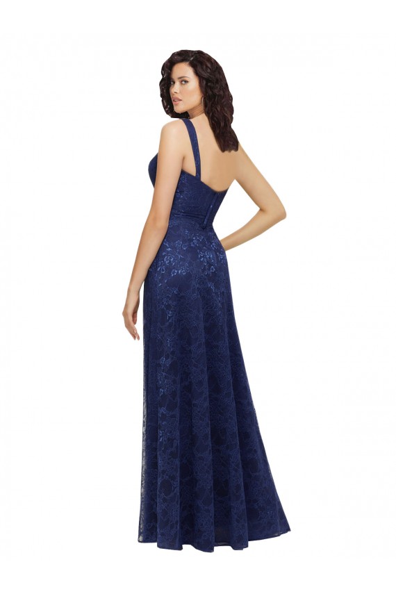 V-Neck Long Lace Dark Navy A-Line Sleeveless Bridesmaid Dress Victoria