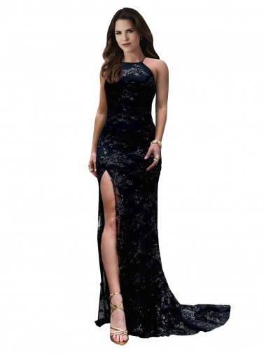High Neck Long Lace Black Sleeveless Black Tie Evening Gown / Prom Dress / Bridesmaid Dress Victoria